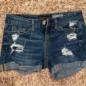 Aeropostale Distressed Jean Shorts - Dark Blue